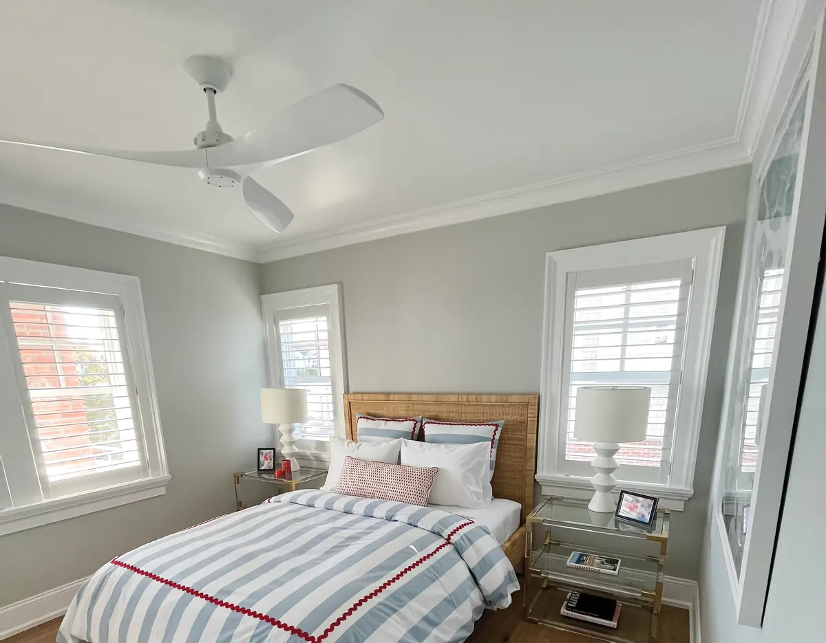 Freshly painted bedroom interior with soft neutral walls