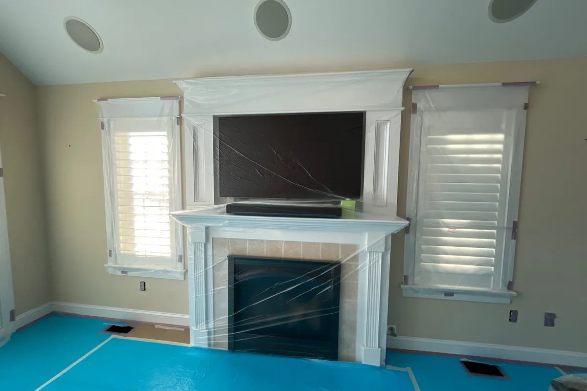 Patched drywall spots on walls in a shore home