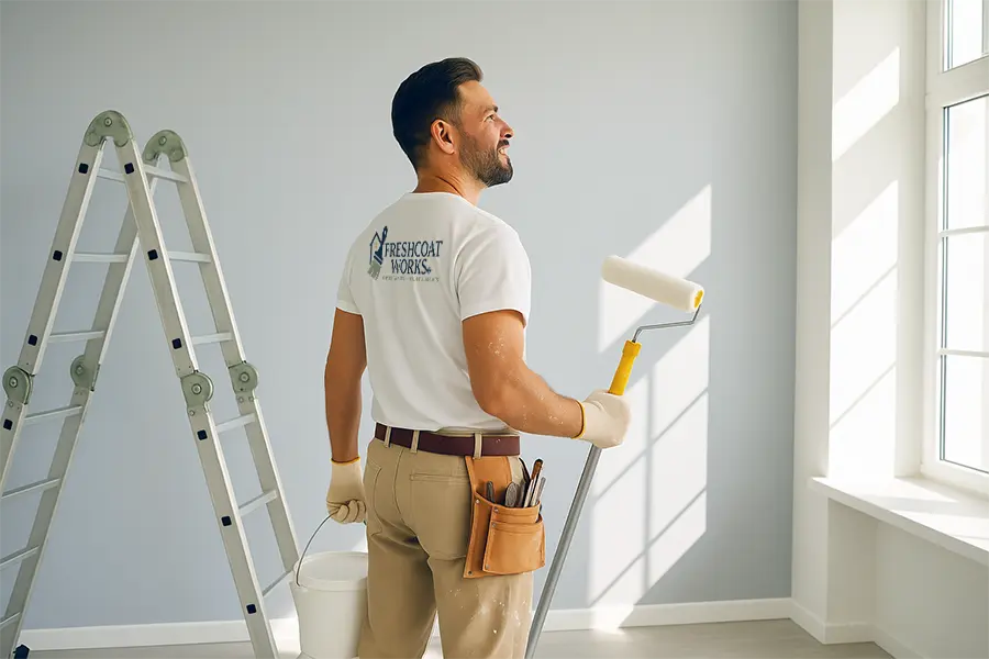 FreshCoat Works painters at work on a coastal home